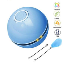 Load image into Gallery viewer, Smart Interactive Cat Toy Colorful LED Self Rotating Ball Bell and Feather Toys USB Rechargeable Cat Kitten Ball Toy Cat Exercise Ball with Feather Bell and Catnip
