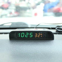 Load image into Gallery viewer, Solar Car Digital Clock Thermometer Dual Color Display Smart Switch High Precision LED Digital Clock Dashboard Solar Powered Car Electronic Clock Stick-On Luminous Car Clock Dashboard Auto Clock Car Watch Clock with Adjustable Brightness Date Temperature
