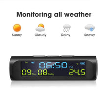 Load image into Gallery viewer, Solar Car Digital Clock with LCD Time Date In-Car Temperature Display for Outdoor Personal Car Part Decoration Universal Wireless Car Head Up Display Digital GPS Speedometer MPH Solar Battery USB Charged with Time Clock
