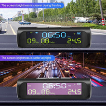 Load image into Gallery viewer, Solar Car Digital Clock with LCD Time Date In-Car Temperature Display for Outdoor Personal Car Part Decoration Universal Wireless Car Head Up Display Digital GPS Speedometer MPH Solar Battery USB Charged with Time Clock
