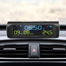 Load image into Gallery viewer, Solar Car Digital Clock with LCD Time Date In-Car Temperature Display for Outdoor Personal Car Part Decoration Universal Wireless Car Head Up Display Digital GPS Speedometer MPH Solar Battery USB Charged with Time Clock
