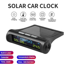 Load image into Gallery viewer, Solar Car Digital Clock with LCD Time Date In-Car Temperature Display for Outdoor Personal Car Part Decoration Universal Wireless Car Head Up Display Digital GPS Speedometer MPH Solar Battery USB Charged with Time Clock
