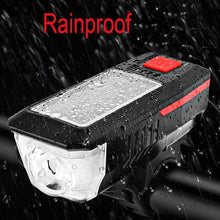 Load image into Gallery viewer, Solar Charging Bicycle Light LED Road Mountain Bike Front Light Waterproof Bicycle Bell Light Rechargeable Headlight Horn Solar Powered USB 3 Mode Bicycle Headlight Combinations Front Light And Bell For Cycling Riding
