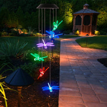 将图片加载到图库查看器，Solar Powered Dragonfly Lights Wind Chimes

