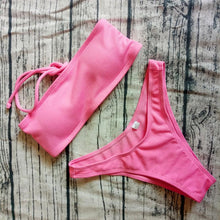 Load image into Gallery viewer, Solid Bikini Swimsuit Women Bikini Set  Off Shoulder Swimwear Two Piece Strap Bikini Sets for Women High Waist Teens Bathing Suits Off Shoulder Swimsuit Beachwear
