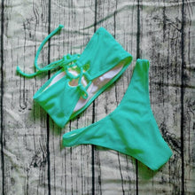Load image into Gallery viewer, Solid Bikini Swimsuit Women Bikini Set  Off Shoulder Swimwear Two Piece Strap Bikini Sets for Women High Waist Teens Bathing Suits Off Shoulder Swimsuit Beachwear
