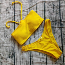 Load image into Gallery viewer, Solid Bikini Swimsuit Women Bikini Set  Off Shoulder Swimwear Two Piece Strap Bikini Sets for Women High Waist Teens Bathing Suits Off Shoulder Swimsuit Beachwear
