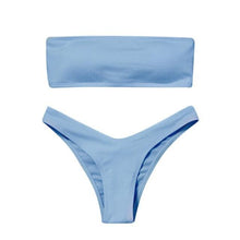 Load image into Gallery viewer, Solid Bikini Swimsuit Women Bikini Set Women Strapless Ribbed  Bikini Set Lace Up High Cut Two Piece Swimsuit Bathing Suit Two Piece Tube Top Swimwear Female Bather Swimming Suit
