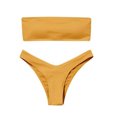Load image into Gallery viewer, Solid Bikini Swimsuit Women Bikini Set Women Strapless Ribbed  Bikini Set Lace Up High Cut Two Piece Swimsuit Bathing Suit Two Piece Tube Top Swimwear Female Bather Swimming Suit
