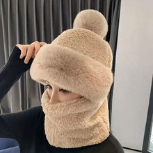 Load image into Gallery viewer, Solid Color Thickened Plush Neck Gaiter Mask Windproof Hooded Ear Protection Windproof Ski Hat
