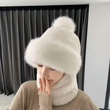 Load image into Gallery viewer, Solid Color Thickened Plush Neck Gaiter Mask Windproof Hooded Ear Protection Windproof Ski Hat
