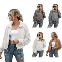 Load image into Gallery viewer, Solid Drawstring Hem Crop Teddy Jacket
