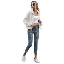 Load image into Gallery viewer, Solid Drawstring Hem Crop Teddy Jacket
