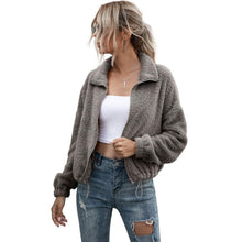 Load image into Gallery viewer, Solid Drawstring Hem Crop Teddy Jacket
