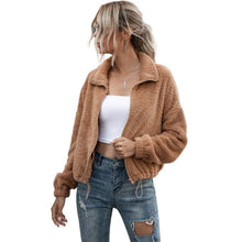 Load image into Gallery viewer, Solid Drawstring Hem Crop Teddy Jacket
