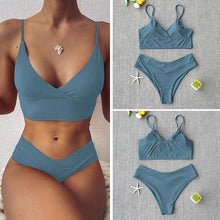 Load image into Gallery viewer, Solid Swimsuit Women Bikini Push Up Women's Crisscross Halter Bandage Bikini Strappy Bottom Swimsuits Swimwear Bikini Set Bathing Suit Two Piece Swim Suit Female
