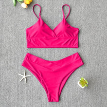 Load image into Gallery viewer, Solid Swimsuit Women Bikini Push Up Women's Crisscross Halter Bandage Bikini Strappy Bottom Swimsuits Swimwear Bikini Set Bathing Suit Two Piece Swim Suit Female
