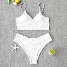 Load image into Gallery viewer, Solid Swimsuit Women Bikini Push Up Women's Crisscross Halter Bandage Bikini Strappy Bottom Swimsuits Swimwear Bikini Set Bathing Suit Two Piece Swim Suit Female
