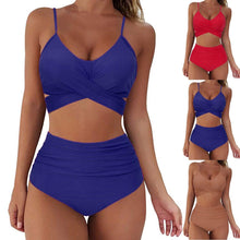 将图片加载到图库查看器，Solid Swimwear Women Top Swimsuit Bikini Solid Push Up High Cut Lace Up Halter Bikini Set Women High Waist Bikini Twist Front Swimsuits Lace Up Bikini Tops 2 Piece Bathing Suits Summer Swimsuit
