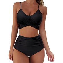 将图片加载到图库查看器，Solid Swimwear Women Top Swimsuit Bikini Solid Push Up High Cut Lace Up Halter Bikini Set Women High Waist Bikini Twist Front Swimsuits Lace Up Bikini Tops 2 Piece Bathing Suits Summer Swimsuit
