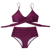 将图片加载到图库查看器，Solid Swimwear Women Top Swimsuit Bikini Solid Push Up High Cut Lace Up Halter Bikini Set Women High Waist Bikini Twist Front Swimsuits Lace Up Bikini Tops 2 Piece Bathing Suits Summer Swimsuit
