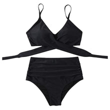 将图片加载到图库查看器，Solid Swimwear Women Top Swimsuit Bikini Solid Push Up High Cut Lace Up Halter Bikini Set Women High Waist Bikini Twist Front Swimsuits Lace Up Bikini Tops 2 Piece Bathing Suits Summer Swimsuit
