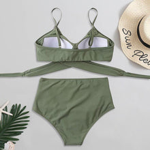 将图片加载到图库查看器，Solid Swimwear Women Top Swimsuit Bikini Solid Push Up High Cut Lace Up Halter Bikini Set Women High Waist Bikini Twist Front Swimsuits Lace Up Bikini Tops 2 Piece Bathing Suits Summer Swimsuit
