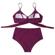 将图片加载到图库查看器，Solid Swimwear Women Top Swimsuit Bikini Solid Push Up High Cut Lace Up Halter Bikini Set Women High Waist Bikini Twist Front Swimsuits Lace Up Bikini Tops 2 Piece Bathing Suits Summer Swimsuit
