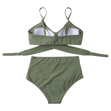 将图片加载到图库查看器，Solid Swimwear Women Top Swimsuit Bikini Solid Push Up High Cut Lace Up Halter Bikini Set Women High Waist Bikini Twist Front Swimsuits Lace Up Bikini Tops 2 Piece Bathing Suits Summer Swimsuit
