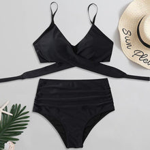 将图片加载到图库查看器，Solid Swimwear Women Top Swimsuit Bikini Solid Push Up High Cut Lace Up Halter Bikini Set Women High Waist Bikini Twist Front Swimsuits Lace Up Bikini Tops 2 Piece Bathing Suits Summer Swimsuit
