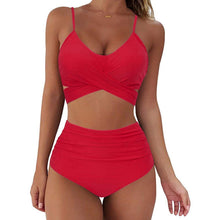 将图片加载到图库查看器，Solid Swimwear Women Top Swimsuit Bikini Solid Push Up High Cut Lace Up Halter Bikini Set Women High Waist Bikini Twist Front Swimsuits Lace Up Bikini Tops 2 Piece Bathing Suits Summer Swimsuit
