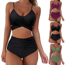 将图片加载到图库查看器，Solid Swimwear Women Top Swimsuit Bikini Solid Push Up High Cut Lace Up Halter Bikini Set Women High Waist Bikini Twist Front Swimsuits Lace Up Bikini Tops 2 Piece Bathing Suits Summer Swimsuit
