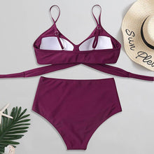 将图片加载到图库查看器，Solid Swimwear Women Top Swimsuit Bikini Solid Push Up High Cut Lace Up Halter Bikini Set Women High Waist Bikini Twist Front Swimsuits Lace Up Bikini Tops 2 Piece Bathing Suits Summer Swimsuit
