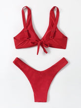 Load image into Gallery viewer, Solid Tie  Bikini Padded Bra High Leg Bandage Push Up Bikini Set Brazilian Swimsuit Women Swimwear Rib Bikini Set High Cut Spaghetti Strap Two Piece Swimsuit Bathing Suit
