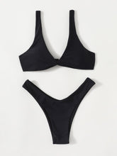 Load image into Gallery viewer, Solid Tie  Bikini Padded Bra High Leg Bandage Push Up Bikini Set Brazilian Swimsuit Women Swimwear Rib Bikini Set High Cut Spaghetti Strap Two Piece Swimsuit Bathing Suit
