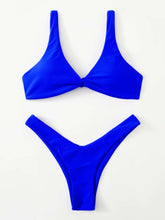 Load image into Gallery viewer, Solid Tie  Bikini Padded Bra High Leg Bandage Push Up Bikini Set Brazilian Swimsuit Women Swimwear Rib Bikini Set High Cut Spaghetti Strap Two Piece Swimsuit Bathing Suit
