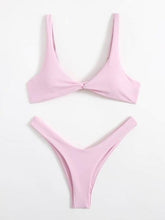 Load image into Gallery viewer, Solid Tie  Bikini Padded Bra High Leg Bandage Push Up Bikini Set Brazilian Swimsuit Women Swimwear Rib Bikini Set High Cut Spaghetti Strap Two Piece Swimsuit Bathing Suit

