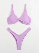 Load image into Gallery viewer, Solid Tie  Bikini Padded Bra High Leg Bandage Push Up Bikini Set Brazilian Swimsuit Women Swimwear Rib Bikini Set High Cut Spaghetti Strap Two Piece Swimsuit Bathing Suit
