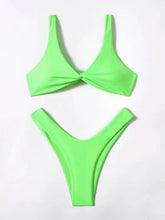 Load image into Gallery viewer, Solid Tie  Bikini Padded Bra High Leg Bandage Push Up Bikini Set Brazilian Swimsuit Women Swimwear Rib Bikini Set High Cut Spaghetti Strap Two Piece Swimsuit Bathing Suit
