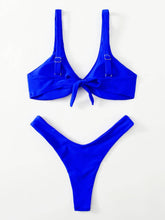 Load image into Gallery viewer, Solid Tie  Bikini Padded Bra High Leg Bandage Push Up Bikini Set Brazilian Swimsuit Women Swimwear Rib Bikini Set High Cut Spaghetti Strap Two Piece Swimsuit Bathing Suit
