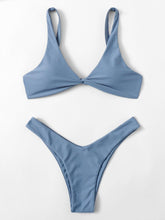 Load image into Gallery viewer, Solid Tie  Bikini Padded Bra High Leg Bandage Push Up Bikini Set Brazilian Swimsuit Women Swimwear Rib Bikini Set High Cut Spaghetti Strap Two Piece Swimsuit Bathing Suit
