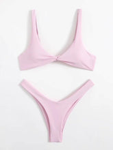 Load image into Gallery viewer, Solid Tie  Bikini Padded Bra High Leg Bandage Push Up Bikini Set Brazilian Swimsuit Women Swimwear Rib Bikini Set High Cut Spaghetti Strap Two Piece Swimsuit Bathing Suit
