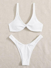 Load image into Gallery viewer, Solid Tie  Bikini Padded Bra High Leg Bandage Push Up Bikini Set Brazilian Swimsuit Women Swimwear Rib Bikini Set High Cut Spaghetti Strap Two Piece Swimsuit Bathing Suit
