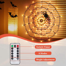 Load image into Gallery viewer, Spider Web Light with Hairy Spider 70LED Battery Powered Remote Control 8 Lighting Modes
