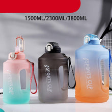 Load image into Gallery viewer, Sport 2l Water Bottle Reminder Plastic Straw Water Bottle Fitness Big Bottles 1500ML / 2300ML / 3800ML 2 liter  Sports Drinking Bottle Reusable Easy Clean Sealing Water Bottle with Lanyard for Hiking
