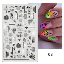 Load image into Gallery viewer, Spring Abtract Stripe Lines Flower Leaves 3D Nail Sticker Black White Butterfly Transfer Decals Slider Nail Art Decoration Decals Sticker For Pretty Girl Self-Adhesive Nail Decals Designer Nail Stickers for Acrylic Nail Art Decals Water Transfer Nail
