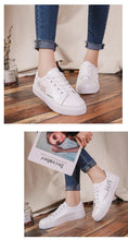 将图片加载到图库查看器，Spring Fashion Breathble Women Sneakers Leather Platform Shoes Women Lace Up Casual Shoes White Fashion Sneakers White PU Leather Platform Sneaker For Women Lace Up Walking Sneakers
