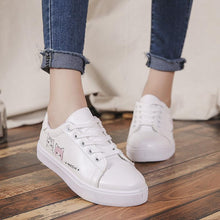 将图片加载到图库查看器，Spring Fashion Breathble Women Sneakers Leather Platform Shoes Women Lace Up Casual Shoes White Fashion Sneakers White PU Leather Platform Sneaker For Women Lace Up Walking Sneakers
