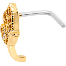 Load image into Gallery viewer, 20G Clear CZ Gold Tone Leaf Faux Hoop L Shaped Nose Ring

