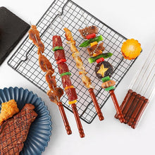 Load image into Gallery viewer, Stainless Steel Barbeque Stick with Wooden Handle Round Barbeque Pin Flat Barbeque Lamb Skewer Barbeque Stick  Anti Scald Long Grilling Kebab Skewers Reusable BBQ Sticks for Outdoor Camping Outings Cooking
